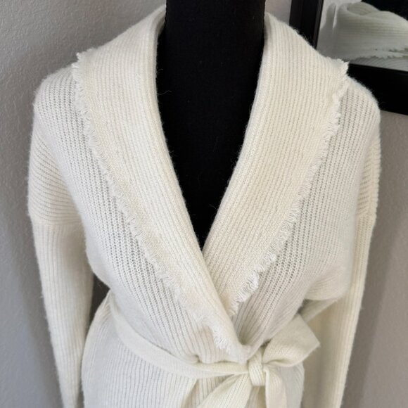 FRYE Salt Breeze Cream Fringe Tie-Waist Cardigan Sweater Medium - Picture 6 of 12